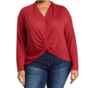 Sanctuary Red Front Twist Knot Top Shirt Women's Plus Size 3X NWT